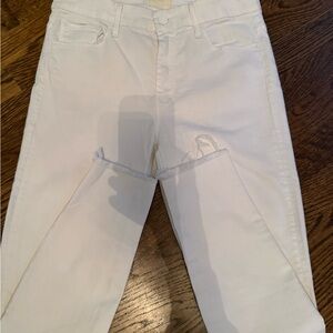 MOTHER White Skinny Jeans with Knee Distress